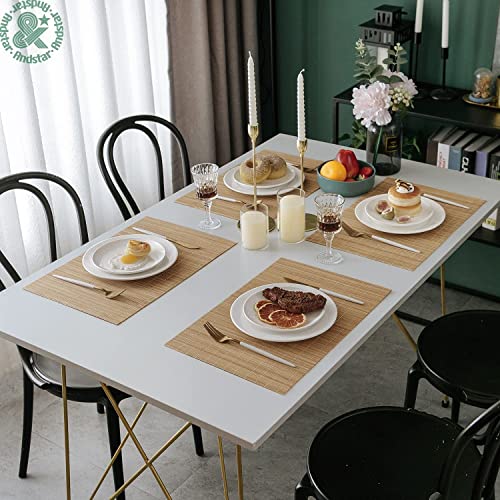 Set of 4 Pcs Bamboo Placemats Sushi Rolling Mat Japanese Style Natural Anti-Slip Bamboo Placemats Washable Heat-Resistant Table Mats for Dining Room and Kitchen（Brown） - color: Brown, size: Set of 4