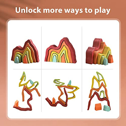 JETM·HH Wooden Rainbow Stacking Toy | House Bulding Block | Montessori Geometry Educational Stacking Game | Learning Educational Toys for Kids Baby Toddler（Volcano） - color: Volcano