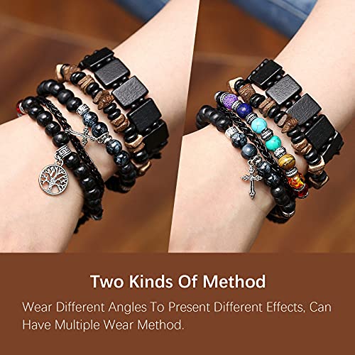 HZMAN Wrap Bracelets Men Women, Hemp Cords Wood Beads Ethnic Tribal Bracelets, Leather Wristbands - style: Tree of Life