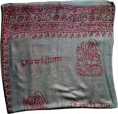 KVR Hindu Pooja Religious Cotton Indian prayer scarf with OM Krishna Ganesha Shiva Nataraja yoga spiritual auspicious prints - color: Grey-shiva-1