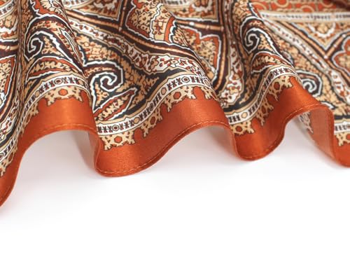100% Pure Mulberry Silk Scarf 35" Large Square Lightweight Headscarf –Women’s Hair Wraps-With Gift Packed - color: Chains-caramel