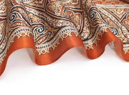ANDANTINO 100% Pure Mulberry Silk Scarf 35" Large Square Lightweight Headscarf –Women’s Hair Wraps-With Gift Packed - color: Chains-caramel