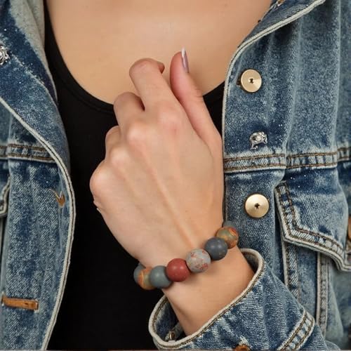 Handmade Natural Imperial Jasper Gem Semi Precious Gemstone 8mm Round Beads Stretch Bracelet 7" Unisex - color: Matte