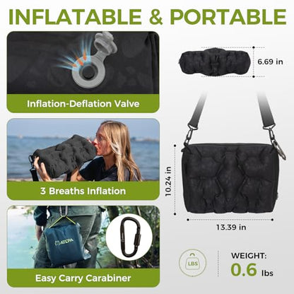 ATEPA Cloud Airbag Inflatable Sling Bag, Ultralight 15L Crossbody Travel Bag with Convertible Pillow & Lumbar Support, Packable Shoulder Bag for Travel, Hiking & Outdoor Adventure - color: Black
