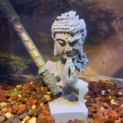 livelyfish Meditating Buddha Statue Zen Garden Statues Sandstone Thinker Buddha Sculpture Figurine for Fish Tank Aquarium Home Decorations, Gift (C-Large) - size: C-Large