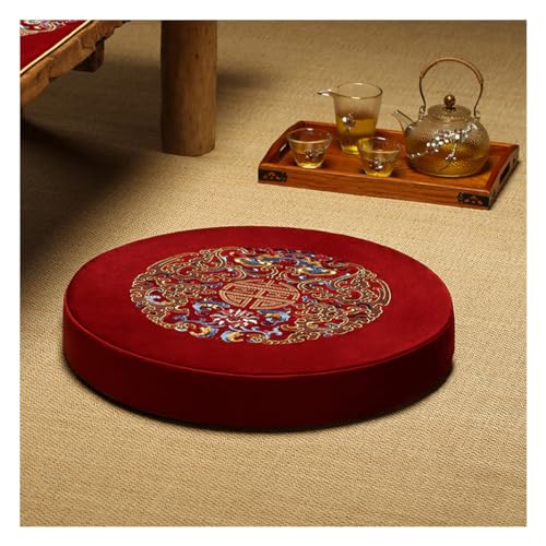 Round Meditation Cushion Mat Set with Washable Velvet Cover, Larger Yoga Mat Bolster Floor Pillows Seating for Adults Meditation Accessories red-50cm - color: Red, size: 50cm
