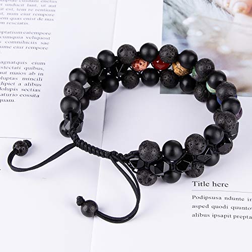 8mm Natural Lava Rock Stone Bracelets for Men, Healing Crystal Essential Oil Diffuser Beads Bracelet Chakra Yoga Energy Anxiety Gemstone Bracelet - color: 7 Chakra Stone + Lava Rock + Agate
