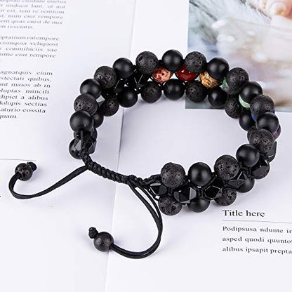 8mm Natural Lava Rock Stone Bracelets for Men, Healing Crystal Essential Oil Diffuser Beads Bracelet Chakra Yoga Energy Anxiety Gemstone Bracelet - color: 7 Chakra Stone + Lava Rock + Agate