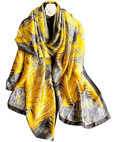 Dress Scarves Shawl Wraps Long Silky Scarf for Women Dressy Fashion Lightweight for Decorative Formal Evening Gowns - color: 1028-yellow Graffiti