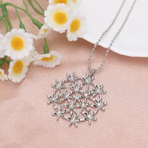Flower of Life Necklace: 18K Gold Plated Sacred Geometry Buddhist Chakra Mandala with Diamond Pendant Necklaces Yoga Spiritual Amulet Jewelry Meditation Gift for Women Men - color: silver-1