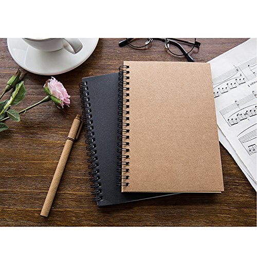 Soft Cover Spiral Notebook Journal 2-Pack, Blank Sketch Book Pad, Wirebound Memo Notepads Diary Notebook Planner with Unlined Paper, 100 Pages/ 50 Sheets, 7Inchx 4.75Inch (Brown and Black)