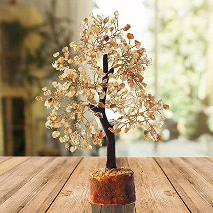 Zenfulstone Citrine Tree of Life Artificial Tree, 10-12 Inches, Wooden Base, Positive Energy, Versatile Use, Wonderful Gift - color: Citrine Golden Wire