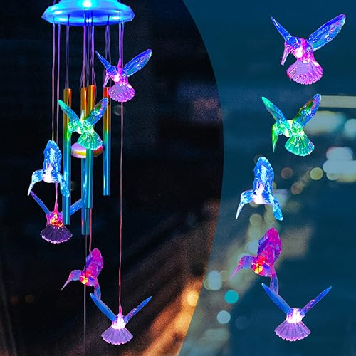 Outdoor Solar Wind Chime Decoration, Mother's Day Birthday Gifts for Grandma, Mom and Family, Outdoor Garden and Courtyard Wind Chime Accessories (Blue Hummingbird) - color: Blue Hummingbird