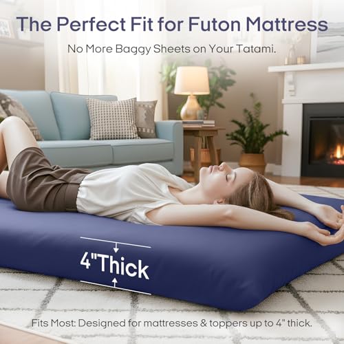 ZonLi Cooling Fitted Sheet for Tatami - 40"x80" Twin Size, Tatami Mattress Cover, Crisp Breathable Fitted Sheet with Non-Slip Bands (Navy Blue) - color: Navy Bule, size: Twin