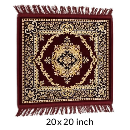 Garden Of Arts® Velvet Pooja Aasan Mat 20x20 Inch – Soft Maroon Velvet Mat with Traditional Printed Design – Perfect for Temple, Meditation, Prayer, Festival & Home Decoration