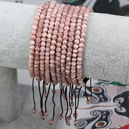 Keleny Natural Gemtones 4mm Round Beads Crystal Adjustable Braided Macrame Tassels Bracelets Unisex - color: Red