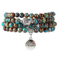 Bivei 108 Mala Beads Necklace Long Beaded Wrap Bracelets Genuine Gemstone Mala Prayer Beads Lotus Buddha Charm Yoga Meditation Necklace - color: Blue Lace Agate-Lotus OM-Buddha