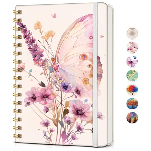 PAPEJOON Lined Spiral Journal Notebook for Women, A5 Cute Hardcover Spiral Journals for Writing, 150 Pages Pretty College Ruled Notebooks for Work & Note Taking, 5.75" x 8.38", Butterfly Bouquet - color: Butterfly Bouquet, size: Line
