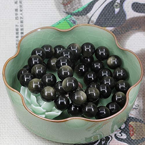 Keleny Natural Gem Semi Precious Gemstones 14mm Round Beads Crystal Stretch Bracelets 7 Inch Unisex - color: A Grade Golden Obsidian