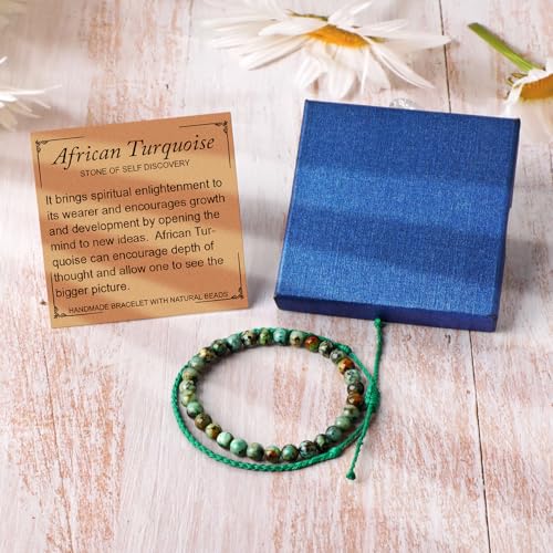 QOGIR 2pcs Handmade Healing Bracelet, Natural Gem Stone Crystal Elastic Bracelet - color: African Turquoise(Stone of Discovery), size: 6mm