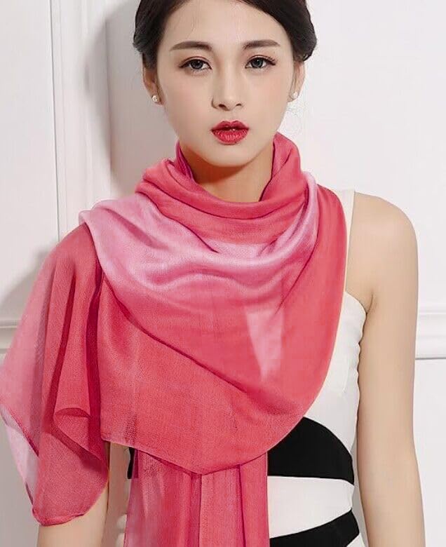 Cotton Silk Scarf Elegant Soft Wraps Color Shade Scarves for Women - color: Gradient - Watermelon Red