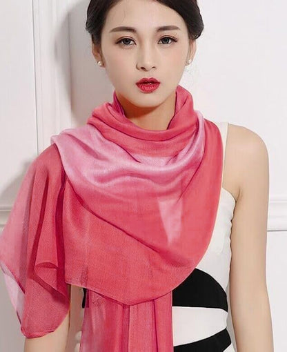 Cotton Silk Scarf Elegant Soft Wraps Color Shade Scarves for Women - color: Gradient - Watermelon Red