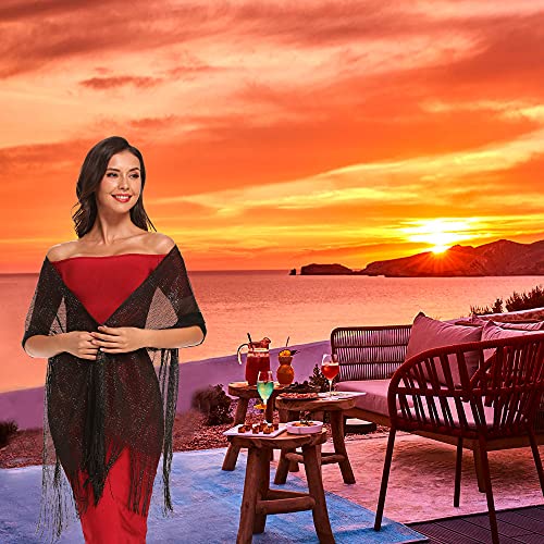 vimate Sparkling Metallic Shawls and Wraps for Evening Party/Wedding/Formal Dresses (With Free Buckle) - color: C#. Black (With Black Buckle)