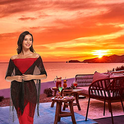 vimate Sparkling Metallic Shawls and Wraps for Evening Party/Wedding/Formal Dresses (With Free Buckle) - color: C#. Black (With Black Buckle)