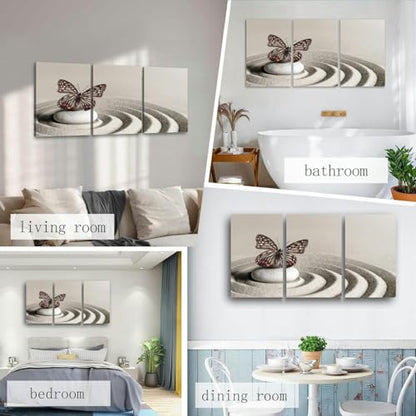Japanese zen garden meditation stone concentration and relaxation sand 3 Piece Canvas Wall Art for Living Room Bedroom Office Framed Prints Pictures Painting Wall Decor Artwork for Walls Set of 3