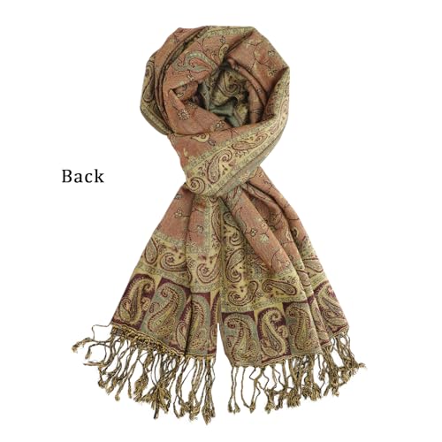 Ciormis Two Tone Silky Paisley Pashmina Shawl Scarf,Soft Women's Rave Jacquard Pashminas Wrap Scarves - color: Style1 -Olive Green Paisley