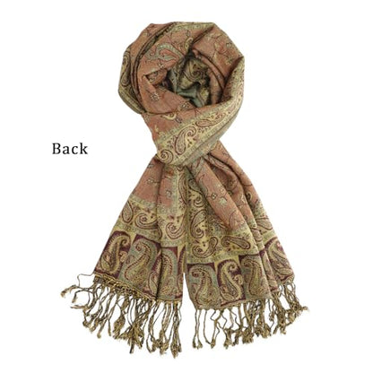 Ciormis Two Tone Silky Paisley Pashmina Shawl Scarf,Soft Women's Rave Jacquard Pashminas Wrap Scarves - color: Style1 -Olive Green Paisley