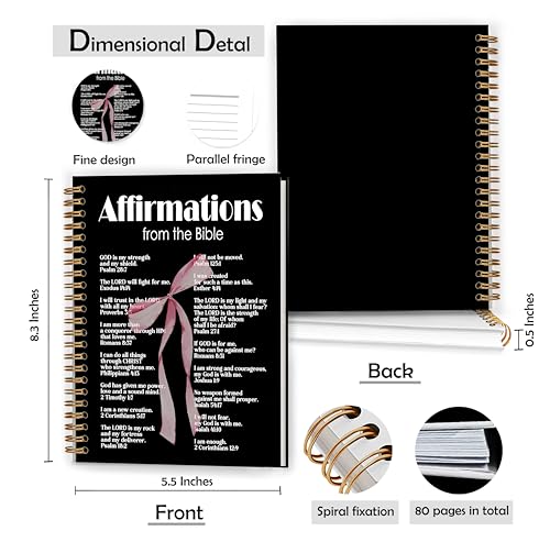 Coquette Black Pink Bow Christian Notebook, Affirmations from the Bible Journal, Prayer Journal for Woman, Church Notes Notebook, Scripture Hardcover Spiral Notebooks, 5.5x8.3 Inch - color: Color_10