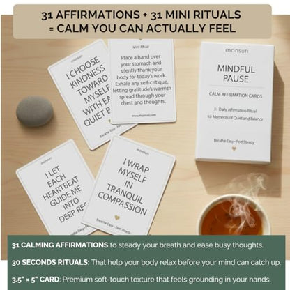 Mindful Affirmation Cards for Calm and Emotional Balance – 31 Calming & Positive Affirmation Cards with Breathing Rituals – Self Care Gifts for Women, Relaxing Items, Thinking of You Gifts for Friends - style: Mindful Affirmation Cards