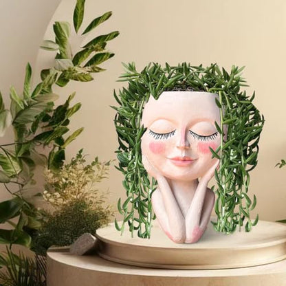 Head Planter Pot for Plants - Face Flower Pots Indoor Outdoor, Cute Succulent Head Planter, Creative Plant Pots With Drainage, Resin Cactus Planter Coffee Table Decor, Women/Mother Vase Gifts Ideas - size: Medium, style: Shy Flower Pot