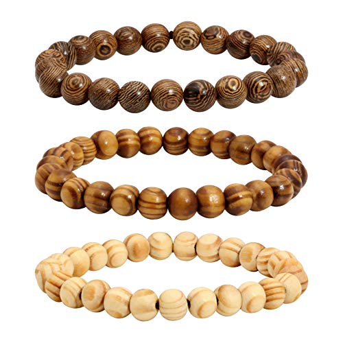 Wooden Bracelet for Women Men Mala Natural Beads for Prayer Energy Healing Cuff Wristband