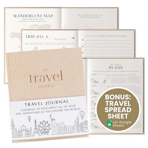 Inspired Ink Travel Journal for Women and Men Travel Bucket List Journal 210 Pages Traveler Adventure Notebook – Itinerary Planner Organizer & Traveling Memory Diary Memorial Gift for Travelers - Sand - color: Beige