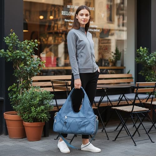 Gym Bag For Women With Yoga Mat Holder & Shoe Compartment & Wet Dry Storage Pocket & Adjustable Strap - color: Blue
