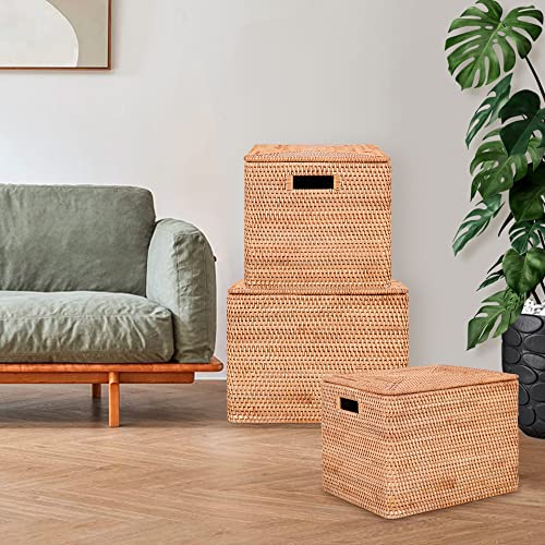 Rattan Basket With Lid, Large Lidded Basket For Storage(15.7" L×13"W×11.8"H) - size: 15.7"×13"×11.8"