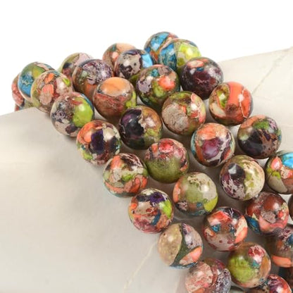 Justinstones Gem Semi Precious Gemstone 10mm Round Beads Stretch Bracelet 7 Inch Unisex - color: Dyed Multicolor Sea Sediment Jasper