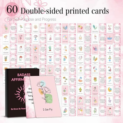 YOKSAS 60 Daily Affirmation Cards for Women – Inspirational & Motivational Quotes, Mindfulness Cards, Positive Affirmation Gift Set for Women, Birthday, Anniversary & Self-Care