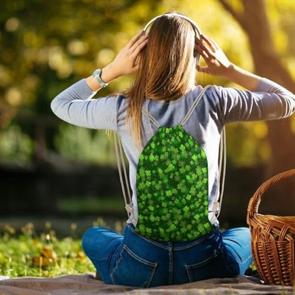 St Patricks Day Green Shamrock Clover Leaf Grass Portable Canvas Drawstring Backpack with Drawstring Pockets 35x50cm - color: St Patricks Day Green Shamrock Clover Leaf Gr, size: 35x50cm