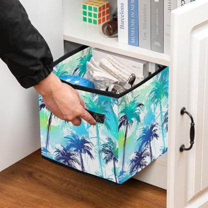 Storage Bags,Clothes Storage Bins Foldable with Handle,1-Pc,Abstract Palm Tree Geometry