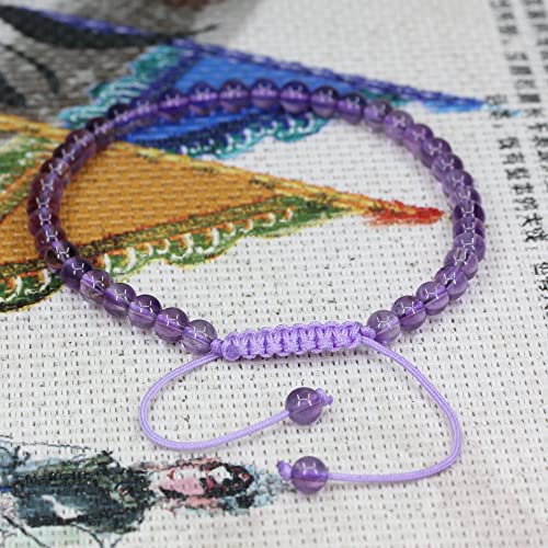 Keleny Natural Gemtones 4mm Round Beads Crystal Adjustable Braided Macrame Tassels Bracelets Unisex - color: Purple Lavender Amethyst
