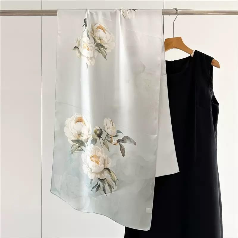 100% Mulberry Silk Long Scarf for Women Large Shawls for Headscarf and Neck- Oblong Hair Wraps with Gift Packed - color: Roses-pale Green
