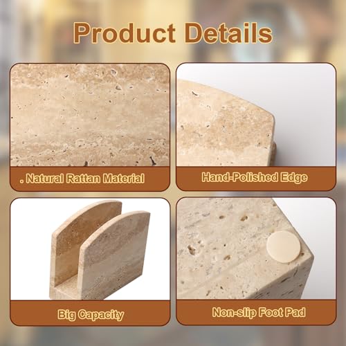 Travertine Stone Napkin Holder,Standing Napkin Holders Fit for 6.5”x6.5” Luncheon-Sized Napkins,Stone Napkin Holder for Table Kitchen Counter Dining Room Party Bar Decor,Beige - size: 6.6x5.5 Inch