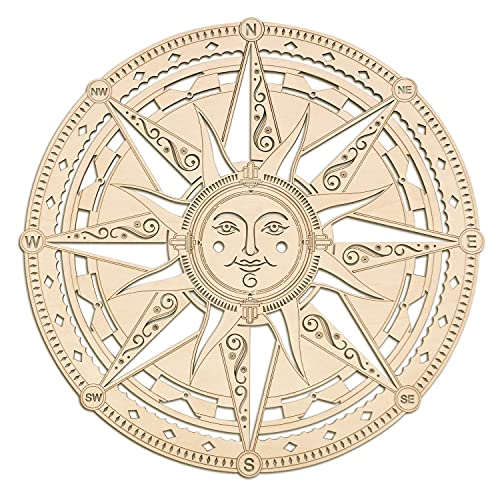 Fourth Level MFG 12" Sun Compass, Sacred Geometry Wood Wall Art, Ancient Nautical Symbol, Home Decor for Yoga and Meditation, Good Energy Spiritual Altar Hanging Decoration - color: Sun Compass