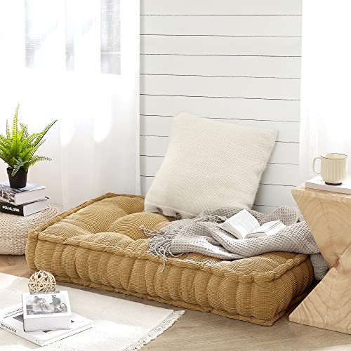 DormCo Rainha - Ultra Thick Tufted Floor Pillow - Natural Tan 23.60" x 40.15" x 7.85"D - color: Natural Tan