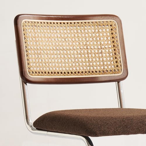 Natural Rattan Counter Height Stools Set of 2 with Solid Wood Back, 24 Inch Mid Century Modern Cesca Bar Stools, Brown Upholstery Boho Stool for Kitchen Counter with Chrome Metal Legs - color: Brown, size: 2PCS-24'' Counter Height Stool