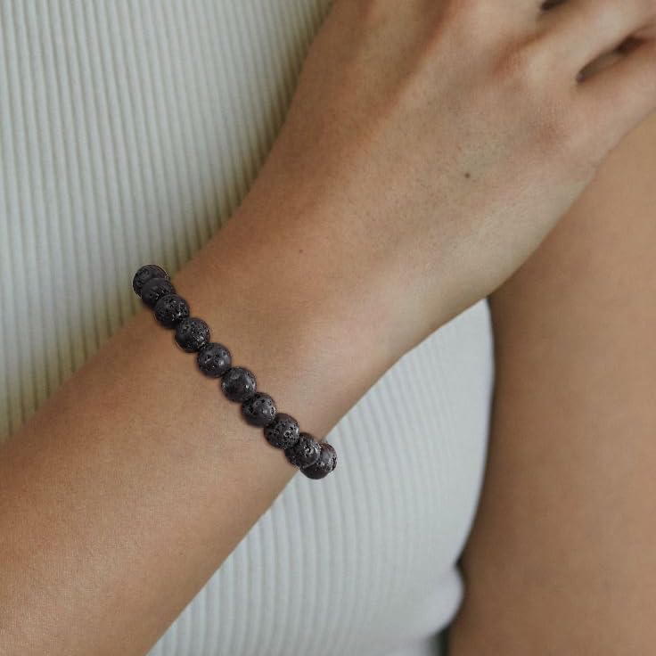 Healing Crystal Bracelet for Women, Natural Stone Beaded Healing Crystal Bracelet Triple Protection Stress Relief Beads Jewelry Birthday Gifts Jewelry for Her - style: Black Lava