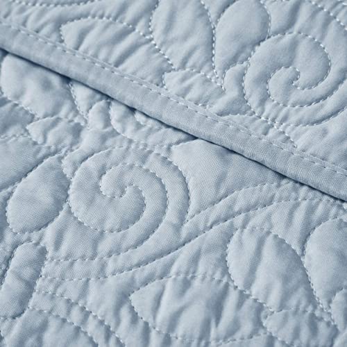 Madison Park Throw Blanket - Reversible Damask Quilting Design, Soft Pre-washed Microfiber, Cotton Filled Spread, Cozy Summer Blanket - Throw for Living Room Couch, Sofa, Bed, Quebec, 60x70", Blue - color: Blue, size: 60"x70"